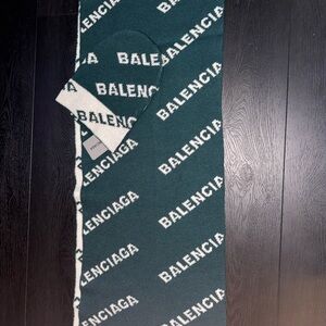 Balenciaga Green and White Logo Scarf